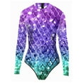 thumbnail image 1 of IEFIEL Womens UPF 50+ Rash Guard One-piece Swimsuit Back Half Zip Up Fish Scales Print Bathing Suit A Purple L, 1 of 3
