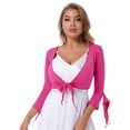 thumbnail image 1 of IEFIEL Womens V Neck 3/4 Sleeve Lace-up Crop Top Belly Dance Yoga Costume Dancewear Hot Pink One Size, 1 of 7