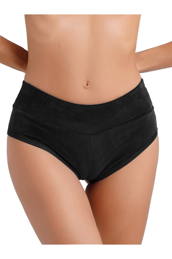 Womens Velvet Booty Shorts Yoga Nightclub Pole Dance Performance Shorts Hot Pants Black M