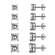 IEFSHINY 5 Pairs Stud Earrings Set for Women S925 Sterling Silver Post Princess Cut Cubic Zirconia Hypoallergenic Stud Earrings for Women Men Girls