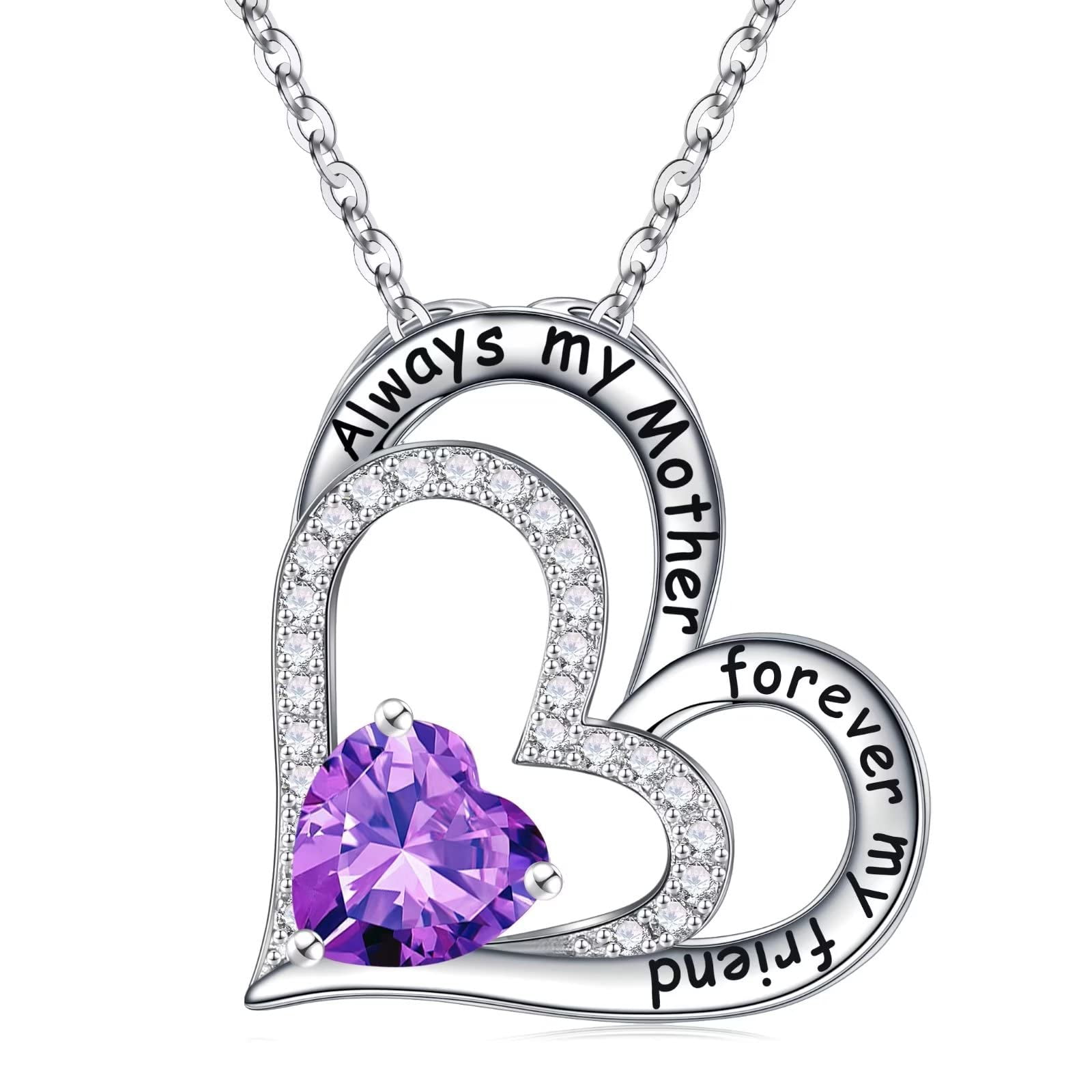 IEFSHINY 925 Sterling Silver Mom Necklace Heart Birthstone Necklace