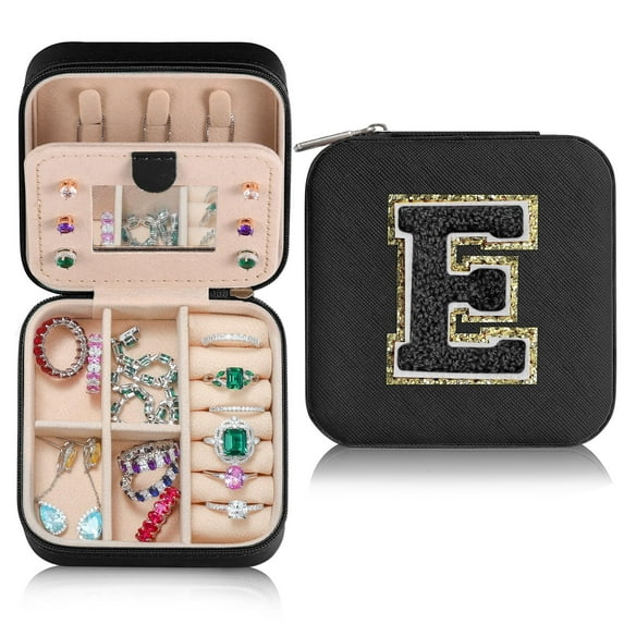 IEFSHINY Black Travel Jewelry Box for Women Men, Travel Jewelry Case for Women, Personalized Gifts Unique Gifts for Women Teen Girls