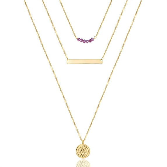 IEFSHINY Choker Necklaces for women Amethyst Bar Hammered Disc Necklace Handmade Jewelry 14k Gold Layered Necklace Simple Layered Chokers for Women