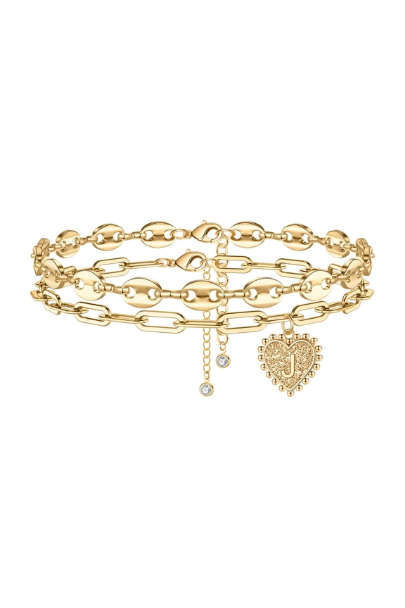 Gold Initial Anklet For Women 14K Gold Plated Layered Handmade Paperclip Chain Ankle Bracelet
