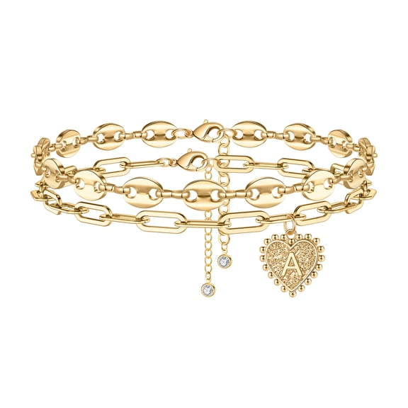IEFSHINY Gold Initial Anklet For Women 14K Gold Plated Layered Handmade Paperclip Chain Ankle Bracelet