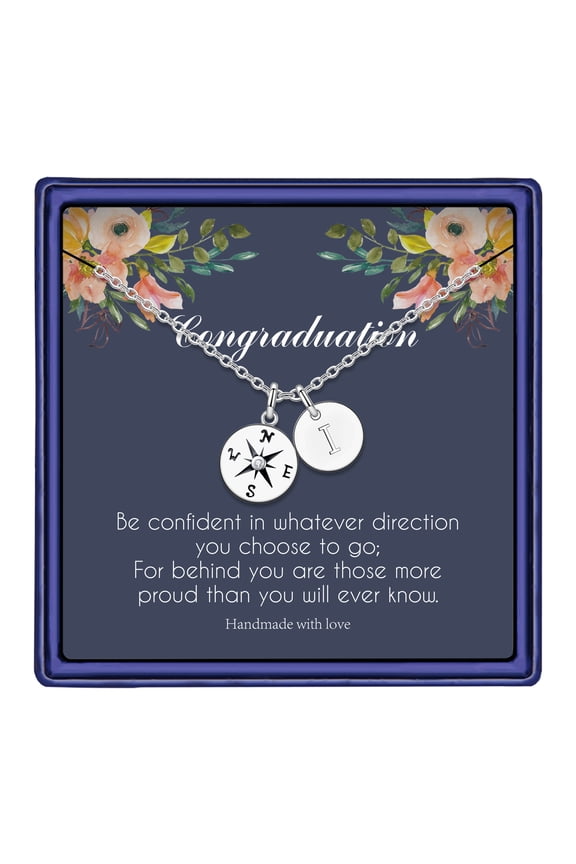 Graduation Gifts For Her 2024. Compass Necklace Disc Pendant Initial Necklace For Women College Graduation