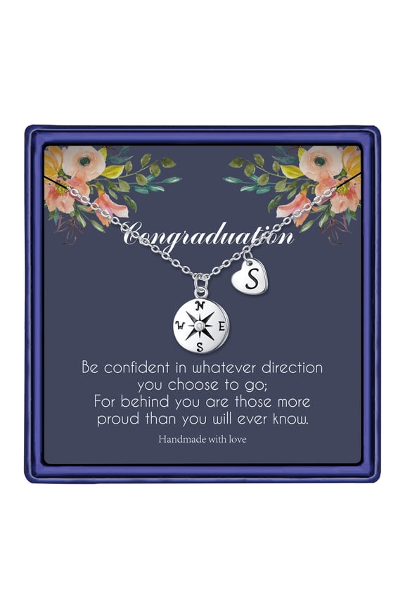 Graduation Gifts For Her 2024, Compass Necklace Graduation Gifts Heart Pendant Initial Necklace