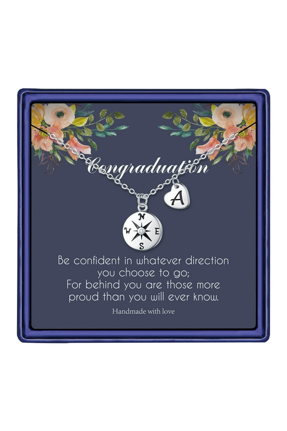 Graduation Gifts For Her 2024, Compass Necklace Graduation Gifts Heart Pendant Initial Necklace