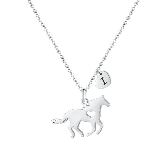 IEFSHINY Horse Gifts for Women Horse Necklace Stainless Steel Heart Initial Necklace