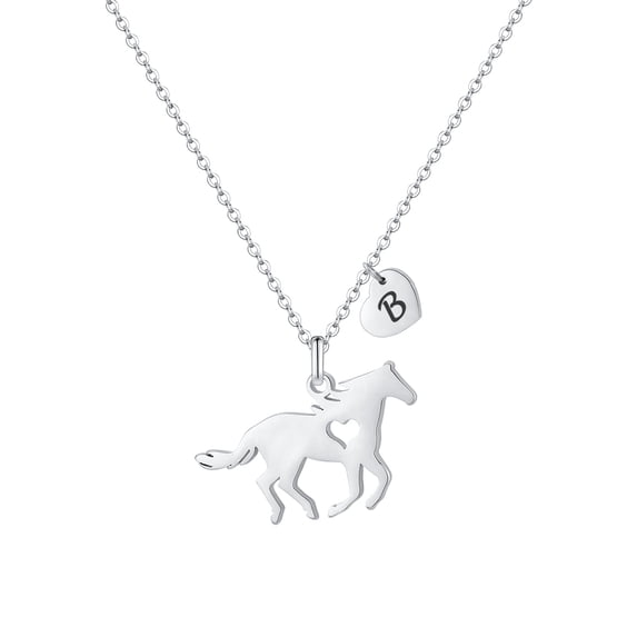 IEFSHINY Horse Gifts for Women Horse Necklace Stainless Steel Heart Initial Necklace