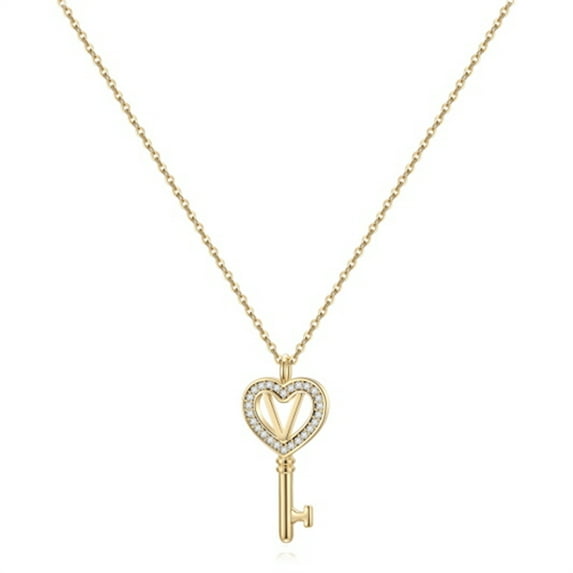 IEFSHINY Initial Necklace For Women 14K Gold Plated Initial Letter Necklaces Key Charm Cubic Zirconia Pendant Necklace Gifts