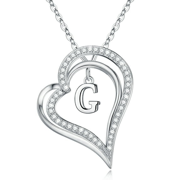 IEFSHINY Initial Necklace for Women S925 Sterling Silver Cubic Zirconia Heart Necklace Jewelry Gifts