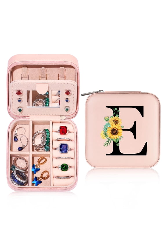 Initial Travel Jewelry Box for Women Girls Portable Waterproof Storage Box Holder for Earrings Rings Necklaces Bracelets Chains for Women Girls Jewelry Gifts