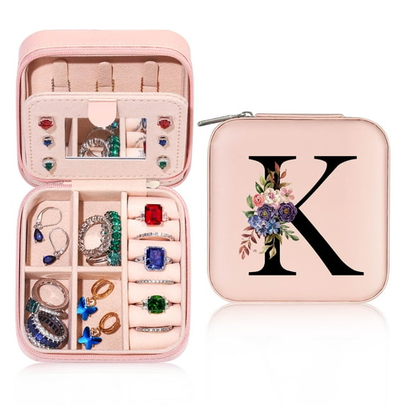IEFSHINY Initial Travel Jewelry Box for Women Girls PU Leather Portable Waterproof Jewelry Box for Women Girls Jewelry Gifts