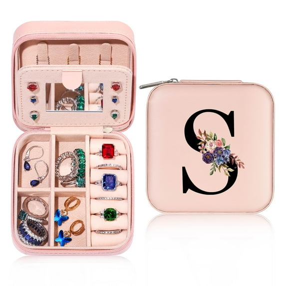 IEFSHINY Initial Travel Jewelry Box for Women Girls PU Leather Portable Waterproof Jewelry Box for Women Girls Jewelry Gifts