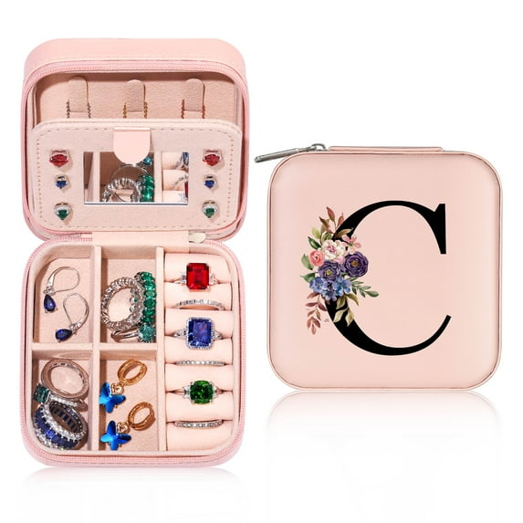 IEFSHINY Initial Travel Jewelry Box for Women Girls PU Leather Portable Waterproof Jewelry Box for Women Girls Jewelry Gifts