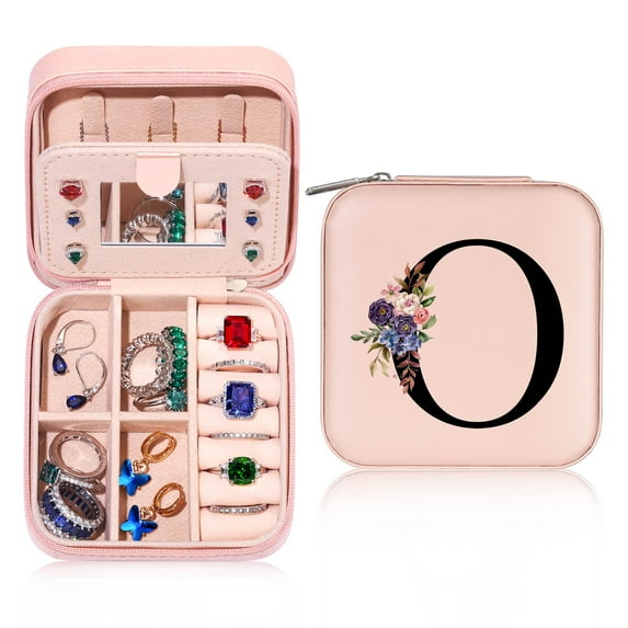 IEFSHINY Initial Travel Jewelry Box for Women Girls PU Leather Portable Waterproof Jewelry Box for Women Girls Jewelry Gifts