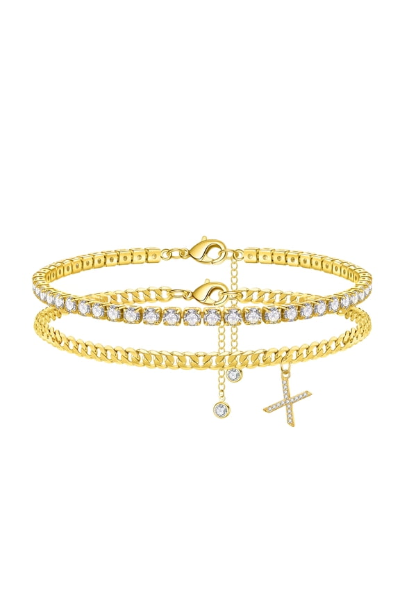 Layered Ankle Bracelets for Women 14K Gold Plated Cubic Zirconia Initial Ankle Bracelets for Women Beach Foot Jewelry Gifts
