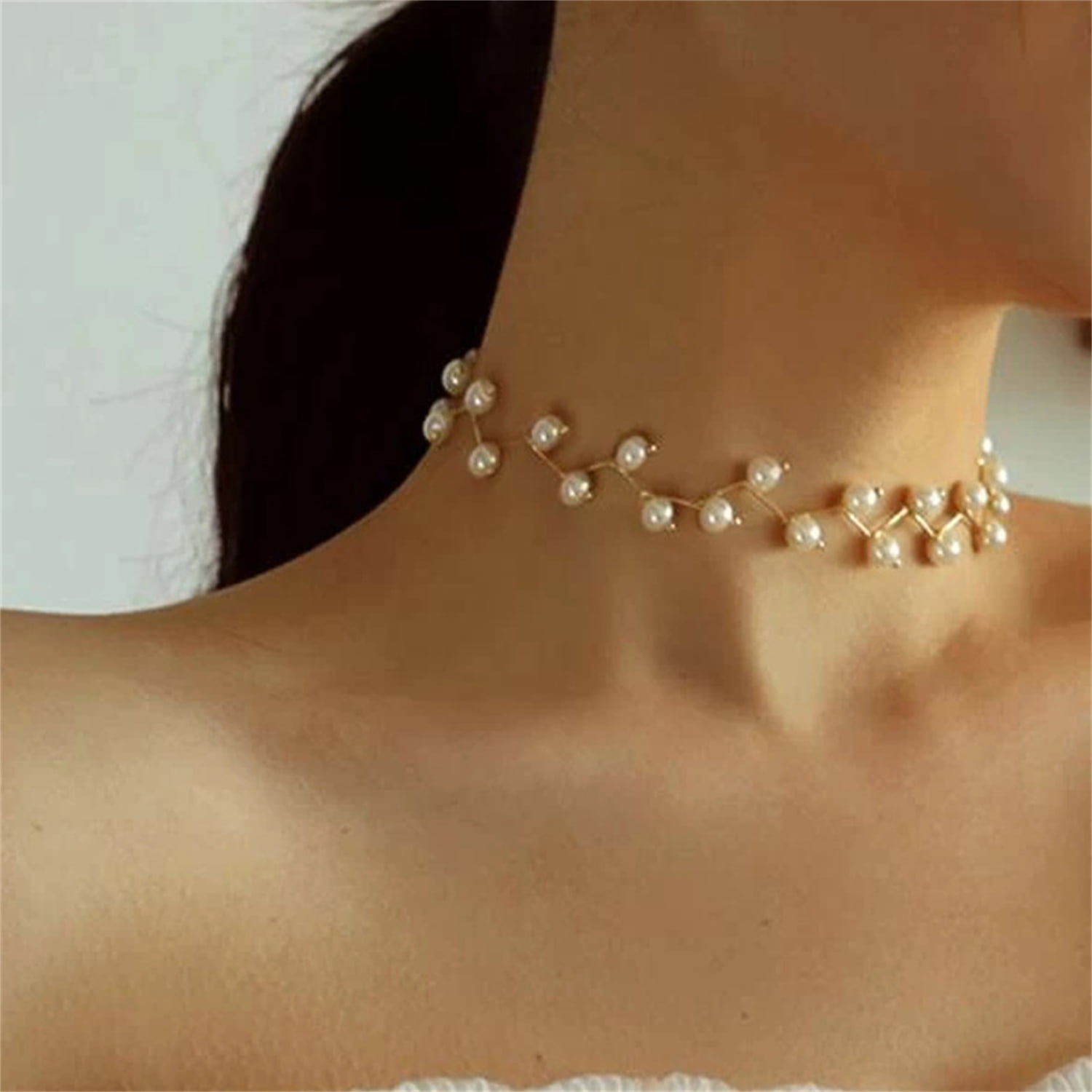 IEFSHINY Pearl Necklace For Women Mini Pearls Choker Pendant