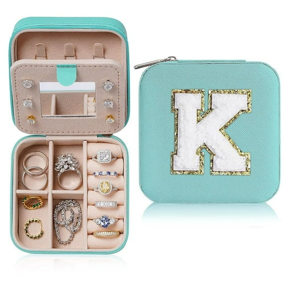 IEFSHINY Small Jewelry Box for Girls, Travel Initial Jewelry Organizer Box, Mini Travel Jewelry Box