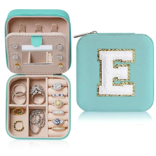 IEFSHINY Small Jewelry Box for Girls, Travel Initial Jewelry