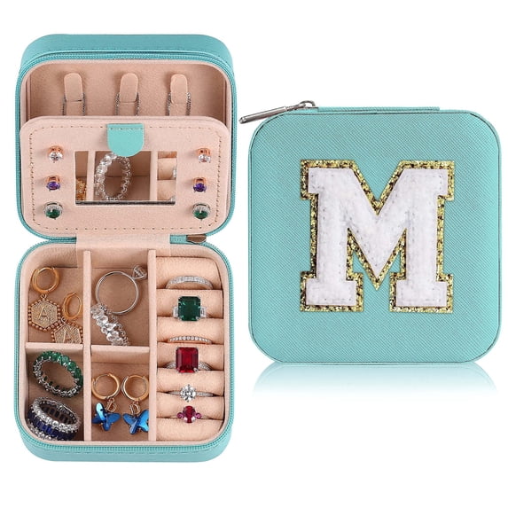 IEFSHINY Small Jewelry Box for Girls, Travel Initial Jewelry Organizer Box, Mini Travel Jewelry Box