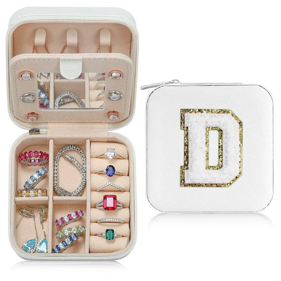 IEFSHINY Travel Essentials for Women Girls, Personalised Initial Jewelry Box, White Jewelry Boxes for Womens Fashion Jewelry Holder