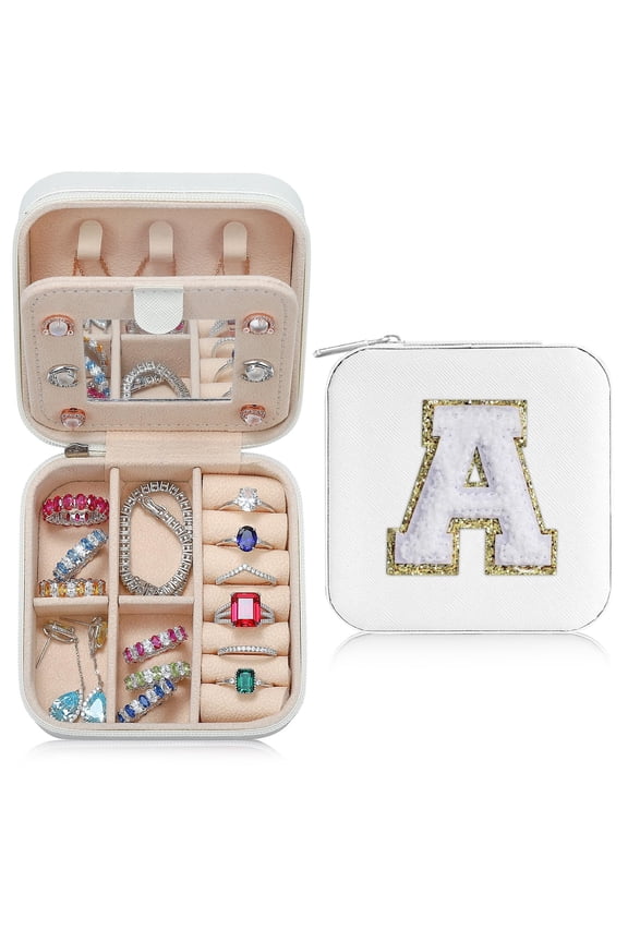Travel Essentials for Women Girls, Personalised Initial Jewelry Box, White Jewelry Boxes for Womens Fashion Jewelry Holder