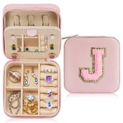 IEFSHINY Travel Jewelry Holder Organizer, Pink Initial Personalized Travel Jewelry Cas Travel Essentials Gifts for Women Teen Girls