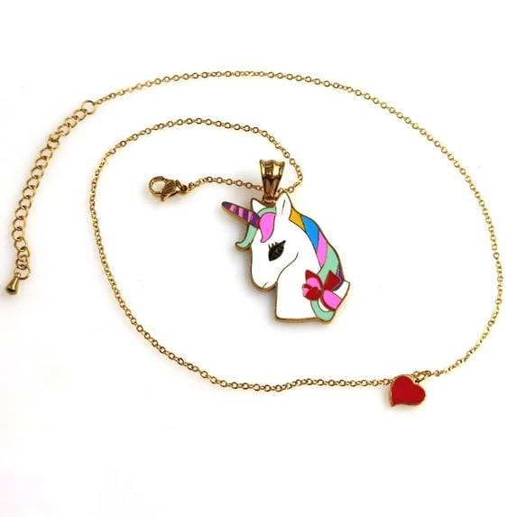 IEFSHINY Unicorn with Heart Charm Pendant Necklace for Women Sweet Gifts Women Jewelry