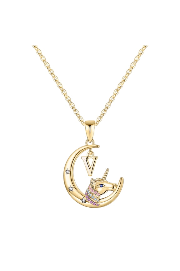 Unicorns Necklaces for Women 14K Gold Plated Crescent Moon Pendant Initial Necklace for Women Jewelry Gifts