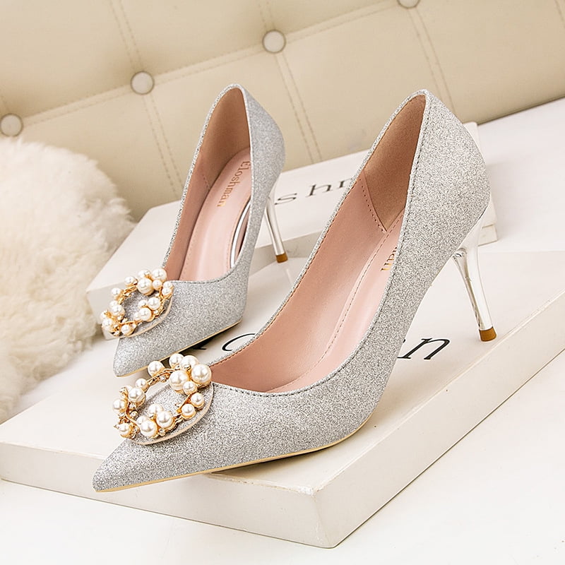 Korean Version Heels Women Shoes Fashion Occupation High Heels Sexy Pumps  Metal Crystal Buckle Pointed Shoes 2022 Low Heel Shoes - Pumps - AliExpress
