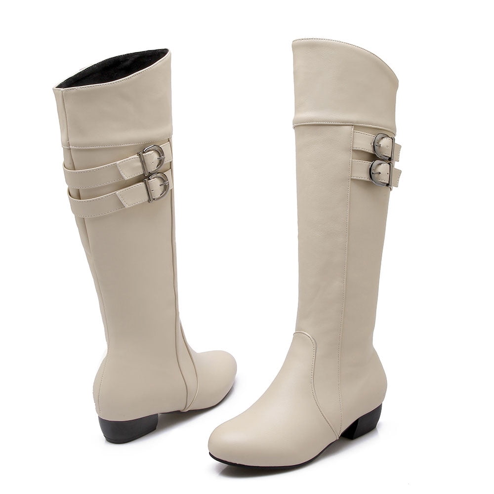 IELGY Women's boots large size solid color round toe low heel thick