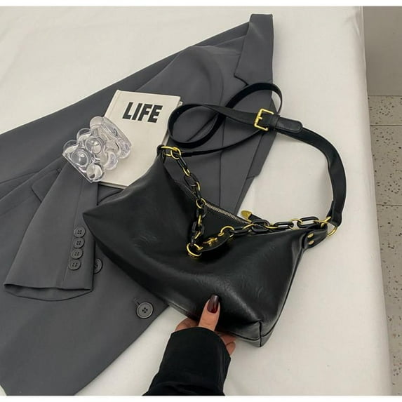 IELGY premium tote bag, retro texture shoulder crossbody large capacity commuter chain underarm bag