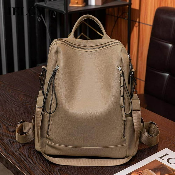 IELGY women's korean style simple leisure travel soft leather backpack