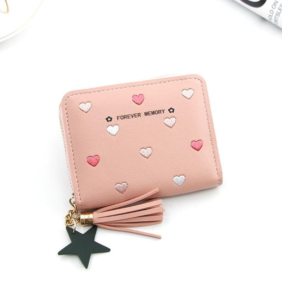 IELGY women's korean style zipper wallet with embroidered heart