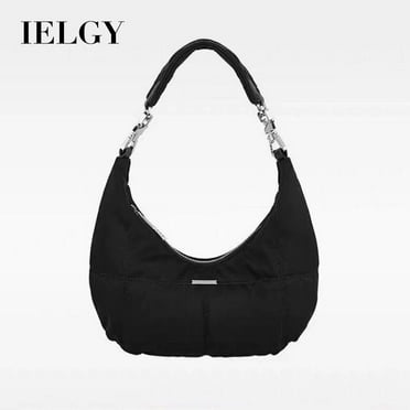 IELGY women's retro black dark cloud bag, high-end niche underarm bag, portable shoulder crescent bag.
