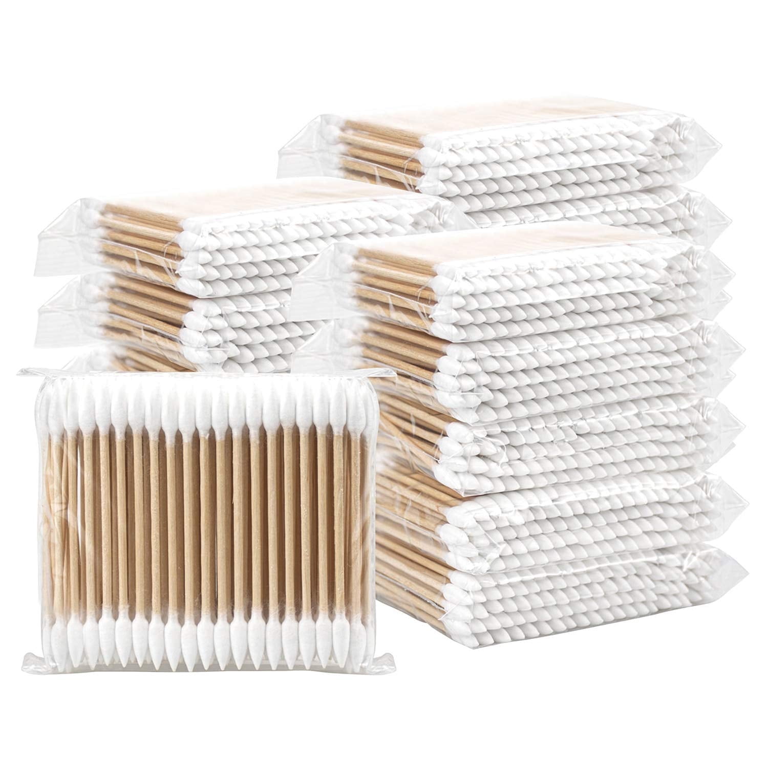 IEMIEBSHA 2500 Pieces Wooden Cotton Swabs, Double Pointed Cotton Buds (25 Packs, 100 Pieces 1 Pack)