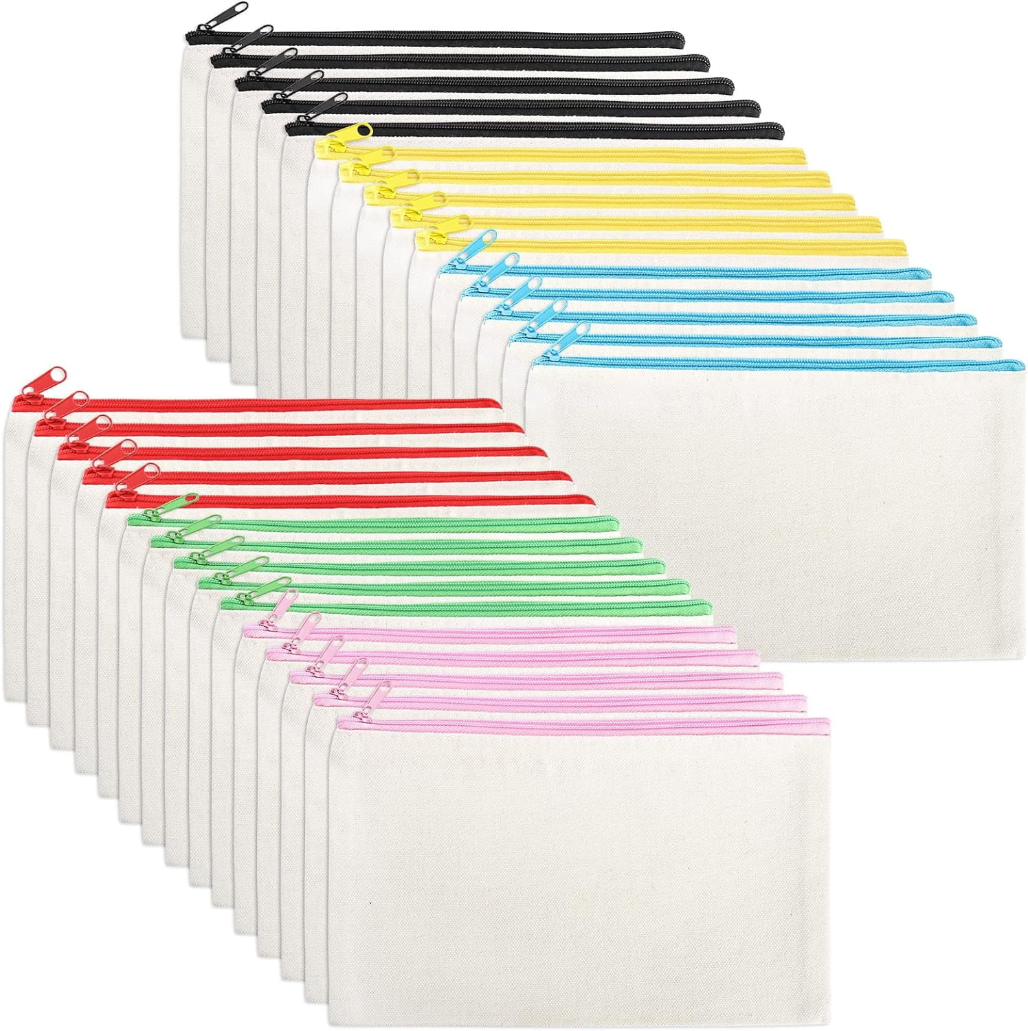 PATIKIL Canvas Zipper Pouch, 4 Pack Blank DIY Bags Craft Pencil Case Organizer Pockets For Travel Storage Accessory, Plain Black