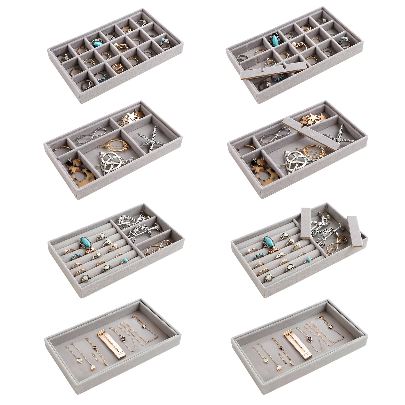 IEMIEBSHA Velvet Jewelry Trays Organizer, Stackable Drawer Inserts Tray ...