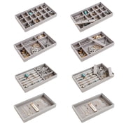 IEMIEBSHA 8 Pack Velvet Jewelry Trays Organizer, Stackable Jewelry Display Case Drawer Inserts Tray for Earring, Ring, Necklace, Bracelet, Brooch, Watch, Multi-slot Design, 8.3x5x1 Inch