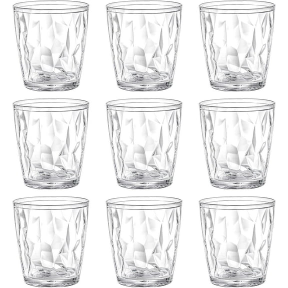 IEMIEBSHA 9 Pack 10-ounce Plastic Water Tumblers, Transparent Unbreakable Drinking Glasses, Clear Acrylic Reusable Juice Wine Cups Stackable for Home, Picnic Party