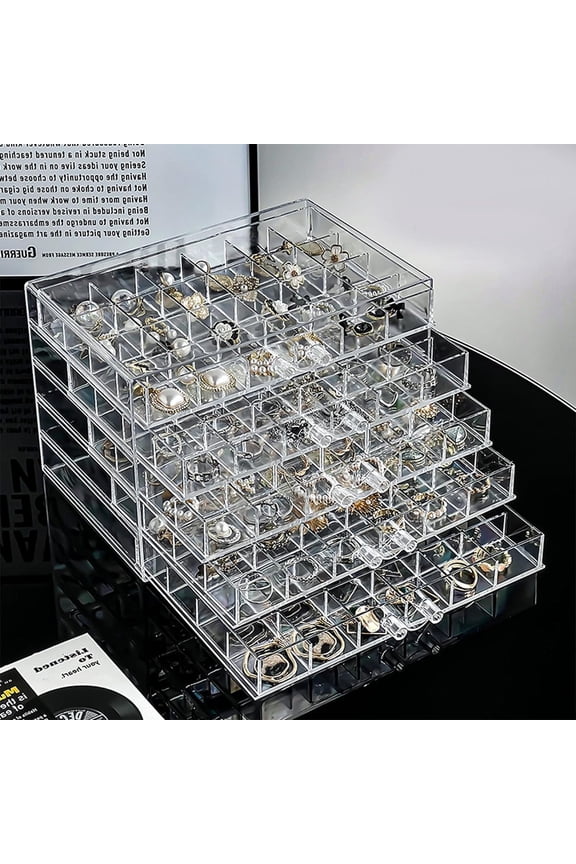 Acrylic Jewelry Storage Box Earring Holder with 5 Drawers, 120 Grids Jewelry Organizer Tray Clear Ring Display Case for Beads, Nail Tips, Women Girls, Birthday Gift