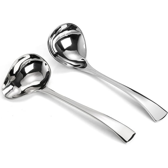 IEMIEBSHA Set of 2 Gravy Spoon Small Ladle 7 Inch Sauce Drizzle Spoon with Spout, 18/10 Stainless Steel Mini Soup Ladle Kitchen Utensils Table Serving