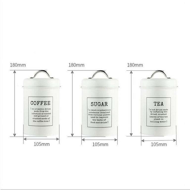 Coffee Tea Sugar Flour Metal Tin Jars Food Storage Container Set