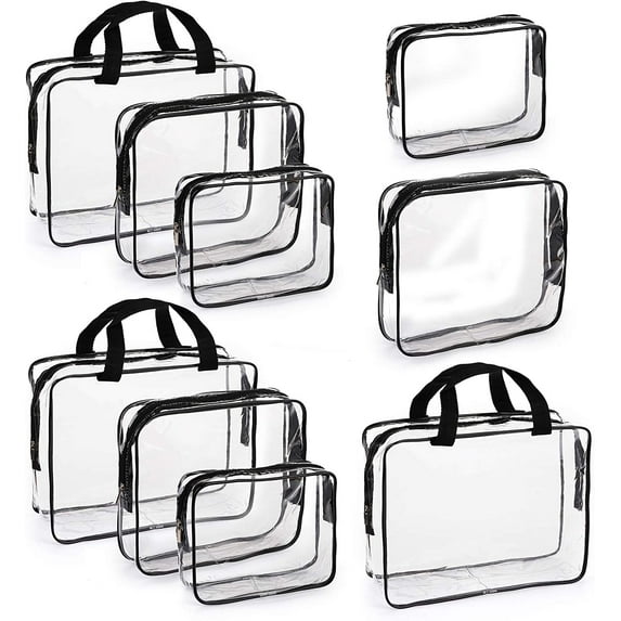 IEMIEBSHA Set of 9 Clear Makeup Bags, TSA Approved Clear Toiletry Bag Set, Waterproof Clear PVC with Zipper Handle Portable Travel Luggage Pouch