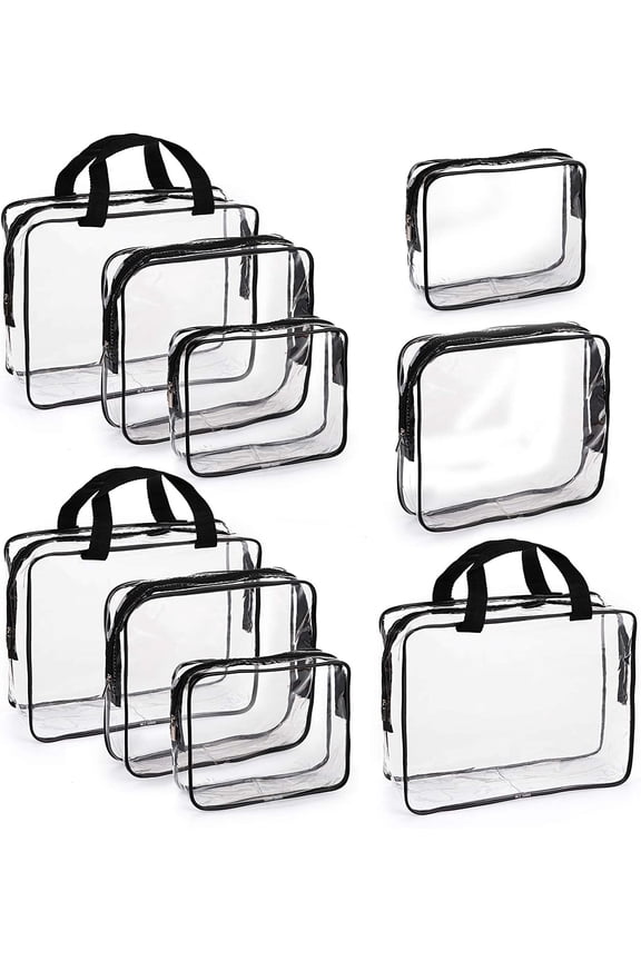 Set of 9 Clear Makeup Bags, TSA Approved Clear Toiletry Bag Set, Waterproof Clear PVC with Zipper Handle Portable Travel Luggage Pouch