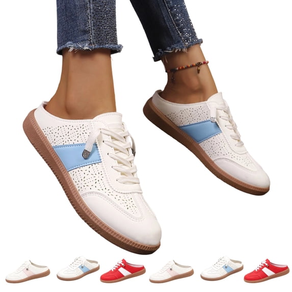 IEMIEMIEM Backless Trainers for Women Slip-On Mule Sneakers Breathable Open Back Lace-Up Casual Walking Shoes Retro Tennis Shoes 7 wide