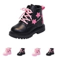 thumbnail image 1 of IEMIEMIEM Boots for Girls with Side Zipper Lace Up Star Print Girls Beige Comfortable Cute Combat Boots Kids Boot for Kids/Toddler Girl Boot Black 9.5 Toddler, 1 of 9