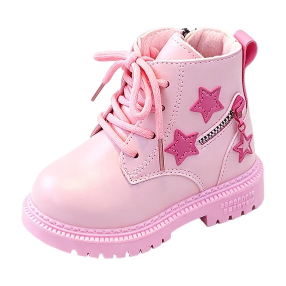 IEMIEMIEM Boots for Girls with Side Zipper Lace Up Star Print Girls Beige Comfortable Cute Combat Boots Kids Boot for Kids/Toddler Girl Boot Pink 10.5 Toddler